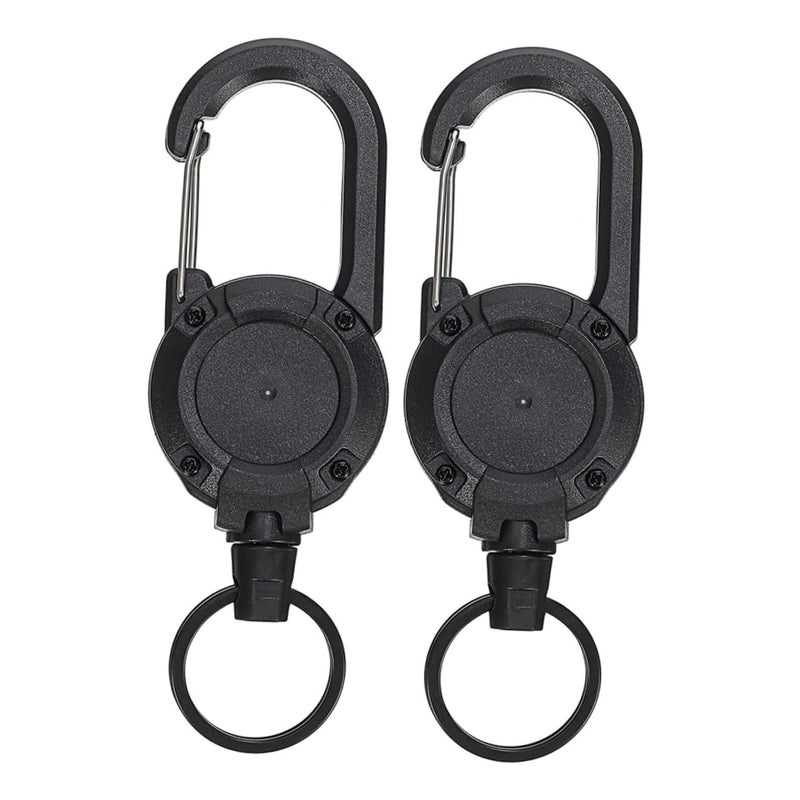 Heavy Duty Outdoor Retractable Keychain Clip 2 Pack Black Plastic Buckle for Backpack Gear Management - Image 2