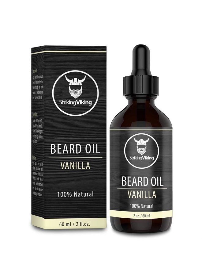 Striking Viking Vanilla Beard Oil (Large 2 oz.) - 100% Natural Beard Conditioner with Organic Argan & Jojoba Beard Oils with Vanilla Scent - Softens, Moisturizers, & Strengthens Beard Growth - Image 1