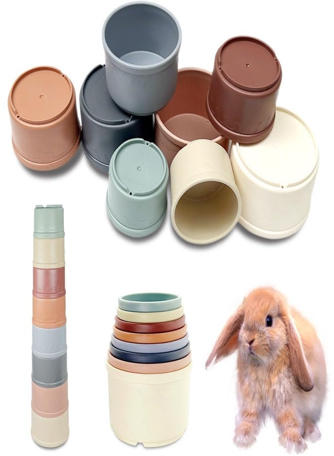 Qoaimu 8 Pcs Bunny Toys Stacking Cups for Rabbits and Small Animals, Colorful Reusable Nesting Cups of Different Sizes, Safe Plastic Stackable Foraging Toys for Hiding Food and Play - Image 1