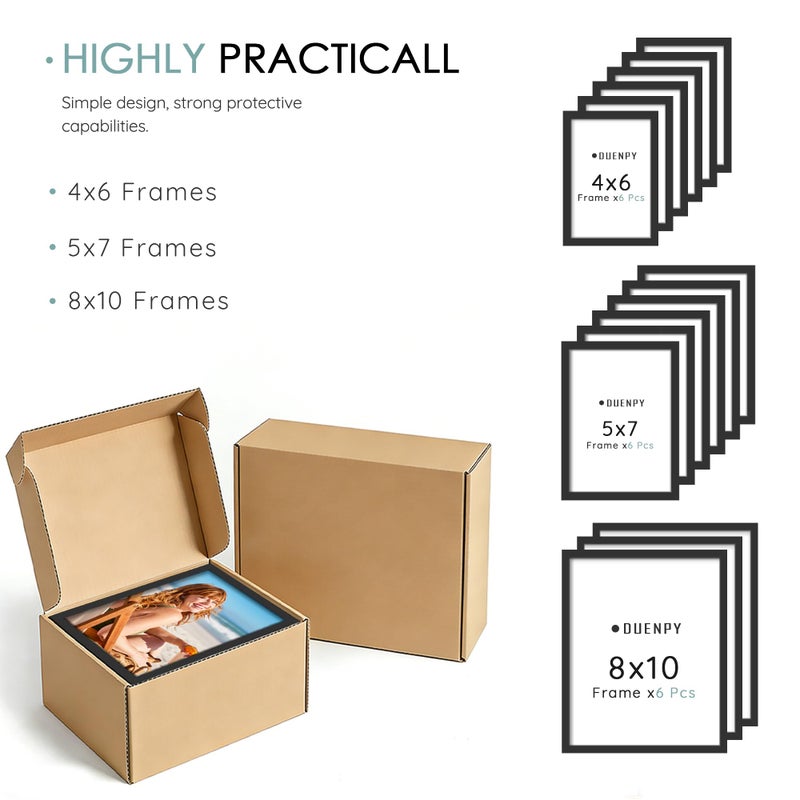 DUENPY 15 Pack Picture Frames Collage Wall Decor, Black Frame Set with 3pcs 8x10, 6pcs 5x7, 6pcs 4x6 for Gallery Display, Wall Mounting & Tabletop, Bulk Photo Frames for Living Room Decor - Image 3