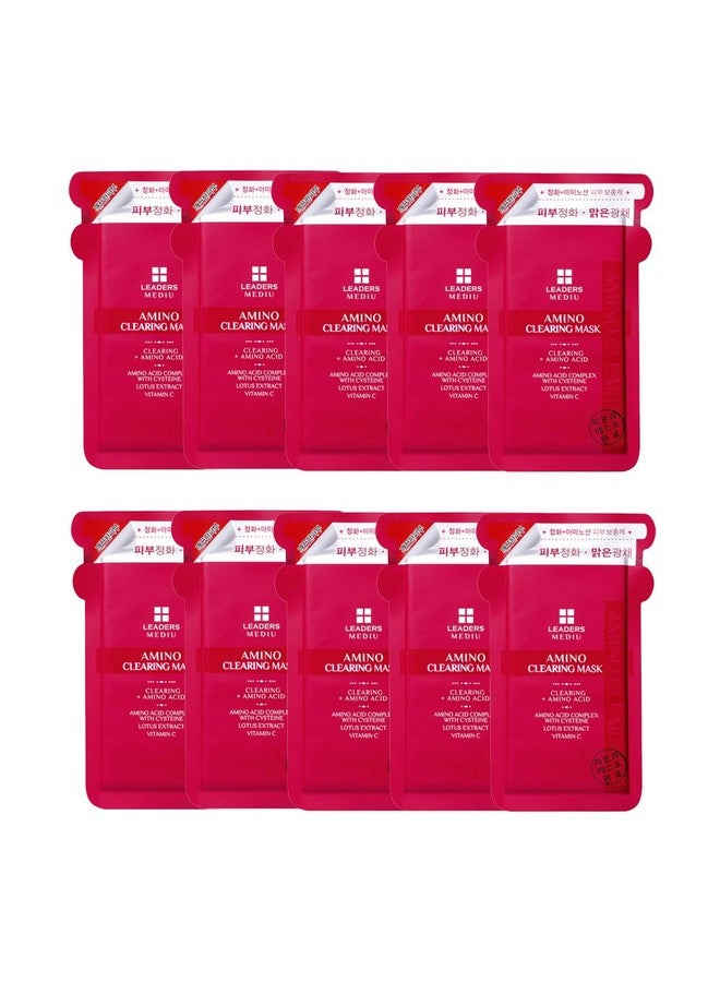 Leaders Insolution Leaders Mediu Amino Brightening & Clearing Facial Sheet Mask Vitamin C Lotus Extract For Acne Scars Hyperpigmentation Dark Spots Even Skin Tone (10 Sheets) - Image 1