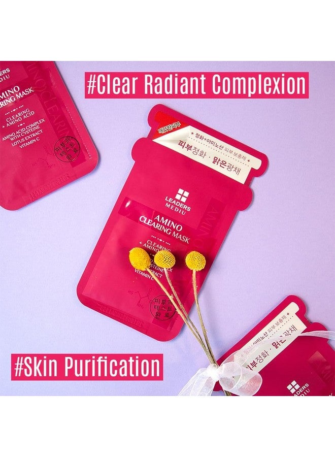 Leaders Insolution Leaders Mediu Amino Brightening & Clearing Facial Sheet Mask Vitamin C Lotus Extract For Acne Scars Hyperpigmentation Dark Spots Even Skin Tone (10 Sheets) - Image 2