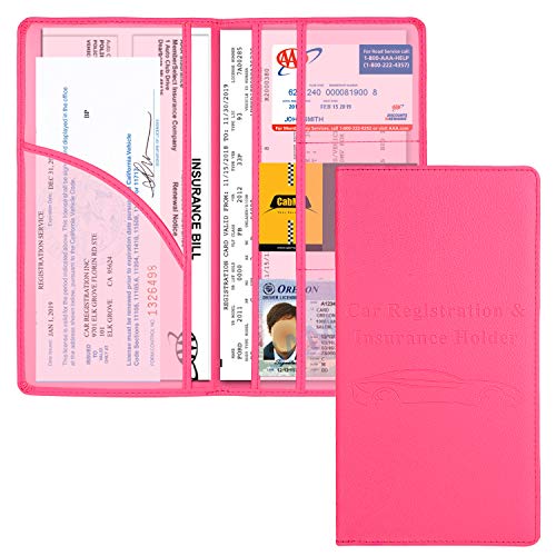 Cacturism Car Registration and Insurance Holder Car Accessories Vehicle Glove Box Car Organizer Women Car Accessories with Magnetic Shut for Cards Essential Document Driver License Hot Pink - Image 1