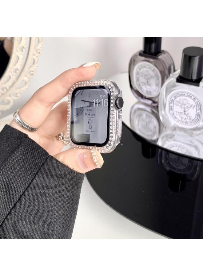 Suitable For Apple Watch Iwatch6se5432 Case Film Integrated Protective Cover For Applewatch7 Double Row Drill Case-Color:Double Drill Shell Membrane Integrated-transparent-Exterior Dimension:40mm