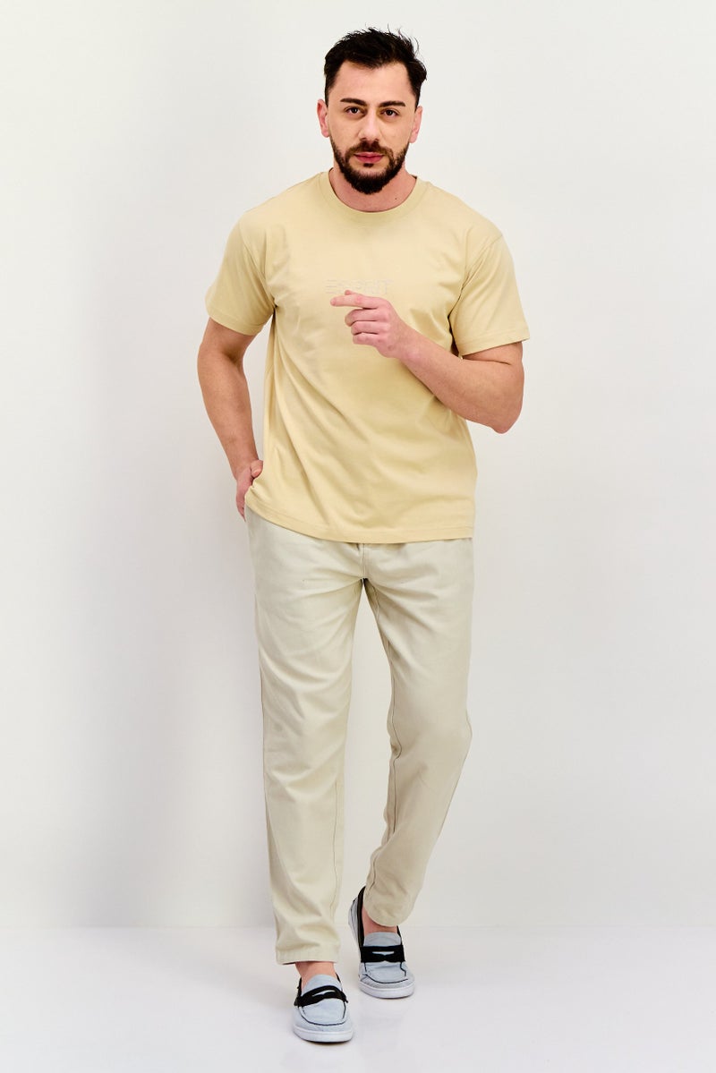 ESPRIT Men Crew Neck Short Sleeve Brand Logo T-Shirt, Light Beige - Image 2