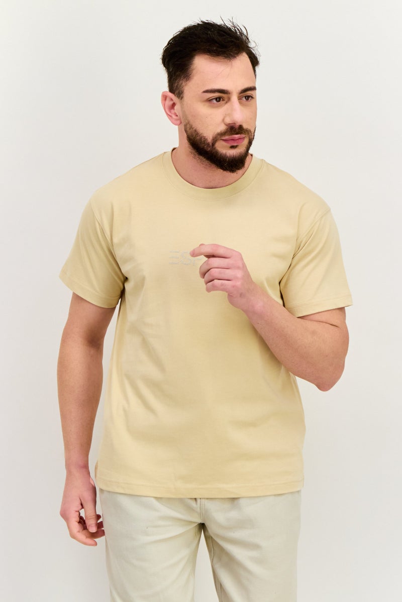 ESPRIT Men Crew Neck Short Sleeve Brand Logo T-Shirt, Light Beige - Image 1