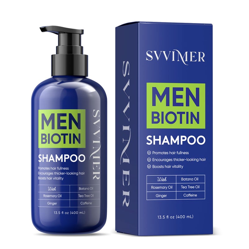 Svvimer Hair Growth Shampoo for Men - Biotin Thickening Shampoo with Rosemary Tea Tree Oil Caffeine for Hair Loss and Thinning - 13.5 Fl Oz (Pack of 1) - Image 1