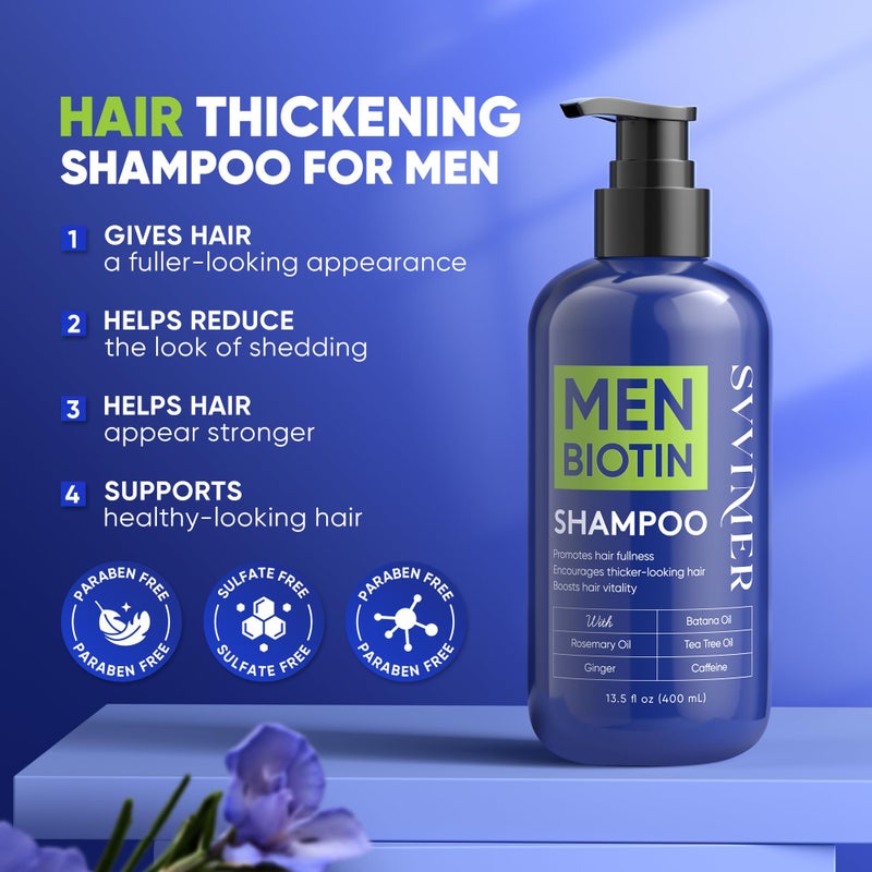 Svvimer Hair Growth Shampoo for Men - Biotin Thickening Shampoo with Rosemary Tea Tree Oil Caffeine for Hair Loss and Thinning - 13.5 Fl Oz (Pack of 1) - Image 2