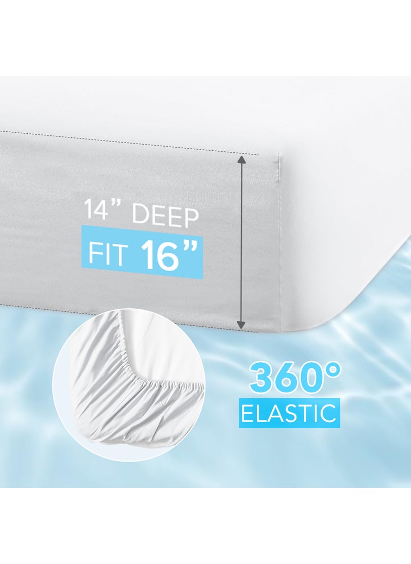 Comfort Spaces Comfort Spaces Coolmax Moisture Wicking Fitted Sheet ONLY Super Soft  Fade Resistant  All Elastic Deep Pocket Fits Up to 16"" Mattress - Warm Weather Cooling Sheets for Night Sweats  Twin  White  - Image 4