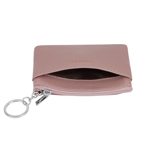 Cynure Women's Genuine Leather Coin Purse Mini Pouch Change Wallet with Keychain, Dark pink - Image 4