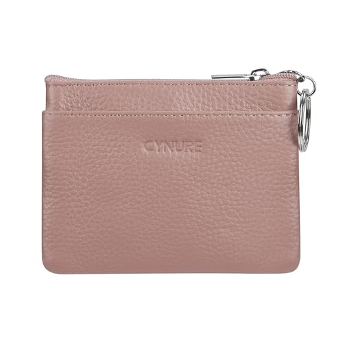 Cynure Women's Genuine Leather Coin Purse Mini Pouch Change Wallet with Keychain, Dark pink - Image 2