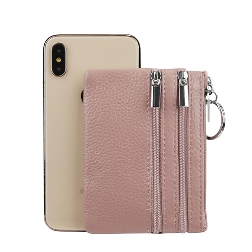 Cynure Women's Genuine Leather Coin Purse Mini Pouch Change Wallet with Keychain, Dark pink - Image 5