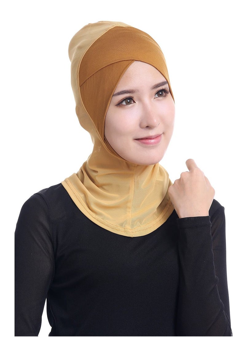Loquat - Women's Modal Net Stitching Long Scarf Solid Color Stretch Hijab Inner Cap Camel - Image 1