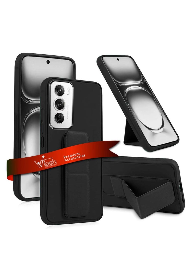 Wtech Oppo Reno12 5G 2024 Hand Grip Foldable Magnetic Kickstand Wrist Strap Finger Grip With Built-In Iron Case Cover Black - Image 1