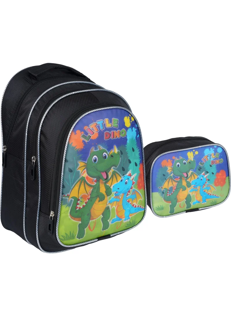 ريلاكسن Black Dinosaur Patterned Primary School Bag with Lunch Box 1312-1