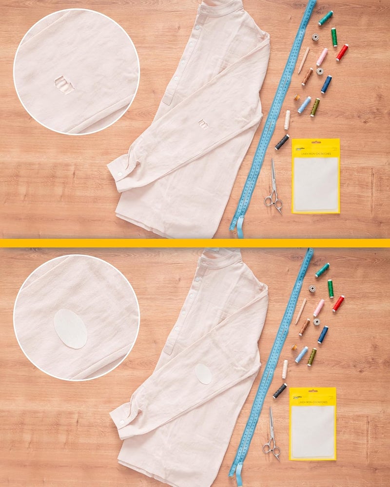 ZEFFFKA 12-Pack Linen Iron-on Patches Fabric Repair Kit for Clothing Shirts Pants Dresses Natural Look Strong Adhesive 12 Colors 30% Linen 70% Cotton 5” x 7” - Image 5
