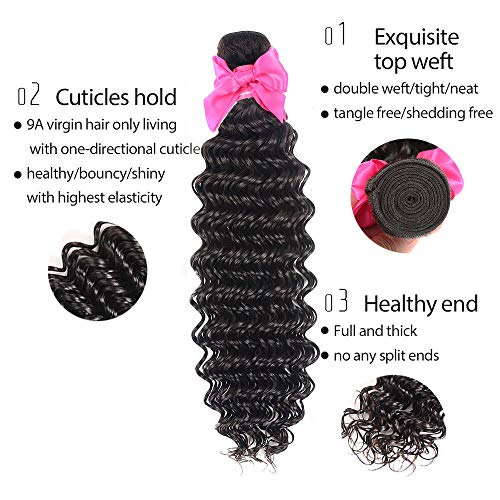 Aatifa Lace Rosa 9A Brazilian Virgin Hair Deep Wave 3 Bundles with Free Part Closure lace closure 100 Unprocessed Natural Color Can Be Dyed and Bleached 16182014 Inch - Image 3