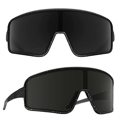 MAXJULI Polarized Sunglasses for Men Women, Windproof Outdoor Sports Cycling Running UV400 Protection Sun Glasses (Black with White Splatter/Gray Lens) - Image 1