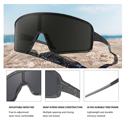 MAXJULI Polarized Sunglasses for Men Women, Windproof Outdoor Sports Cycling Running UV400 Protection Sun Glasses (Black with White Splatter/Gray Lens) - Image 5