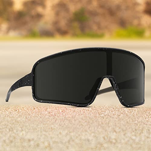 MAXJULI Polarized Sunglasses for Men Women, Windproof Outdoor Sports Cycling Running UV400 Protection Sun Glasses (Black with White Splatter/Gray Lens) - Image 4