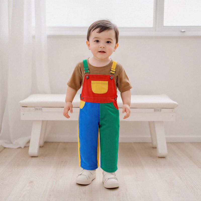 Fernvia Toddler Kids Baby Boy Girl Contrast Color Overalls Pants Clothes 2T 3T 4T 5T Adjustble Shoulder Strap Romper Workwear (D-Contrast color, 4-5 Years) - Image 2