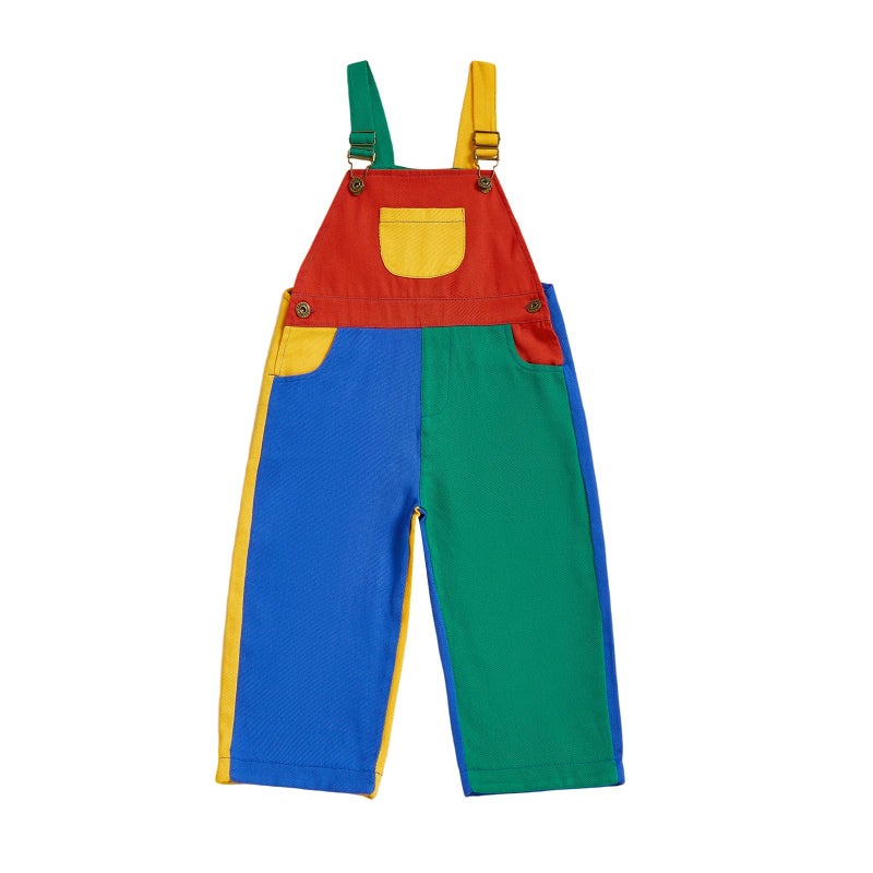 Fernvia Toddler Kids Baby Boy Girl Contrast Color Overalls Pants Clothes 2T 3T 4T 5T Adjustble Shoulder Strap Romper Workwear (D-Contrast color, 4-5 Years) - Image 1