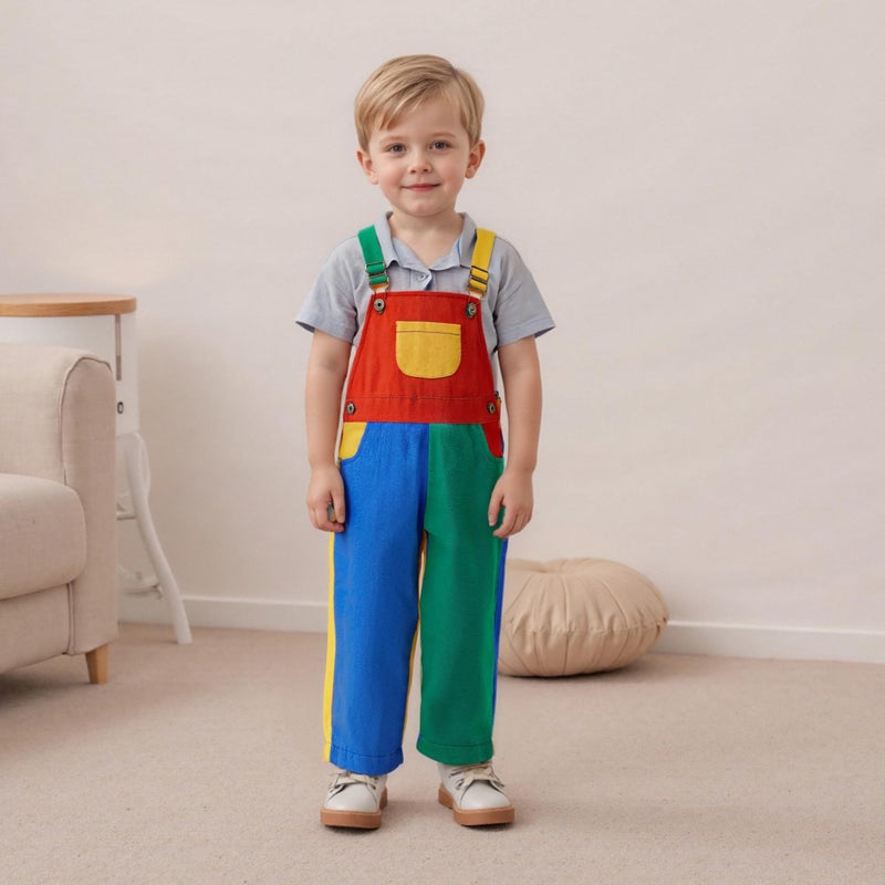 Fernvia Toddler Kids Baby Boy Girl Contrast Color Overalls Pants Clothes 2T 3T 4T 5T Adjustble Shoulder Strap Romper Workwear (D-Contrast color, 4-5 Years) - Image 3