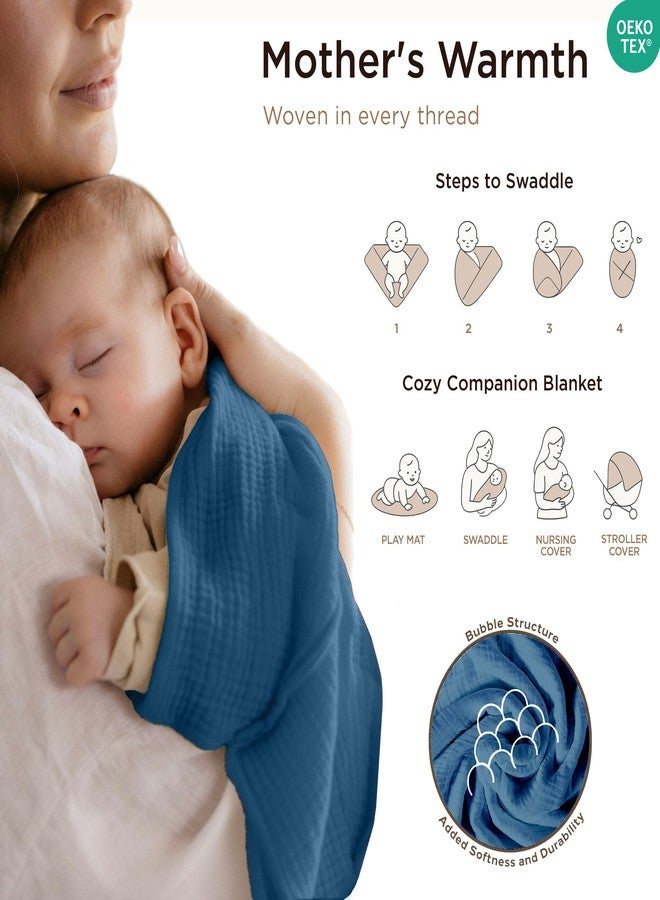 Threadmill Muslin Baby Blanket | 4 Layer Swaddle Blankets for Newborns| Multi Use Muslin Blankets 41 x 37| Ultra-Soft Breathable Baby Wrap for Boys & Girls| Registry Essential| Folkstone Blue - Image 3