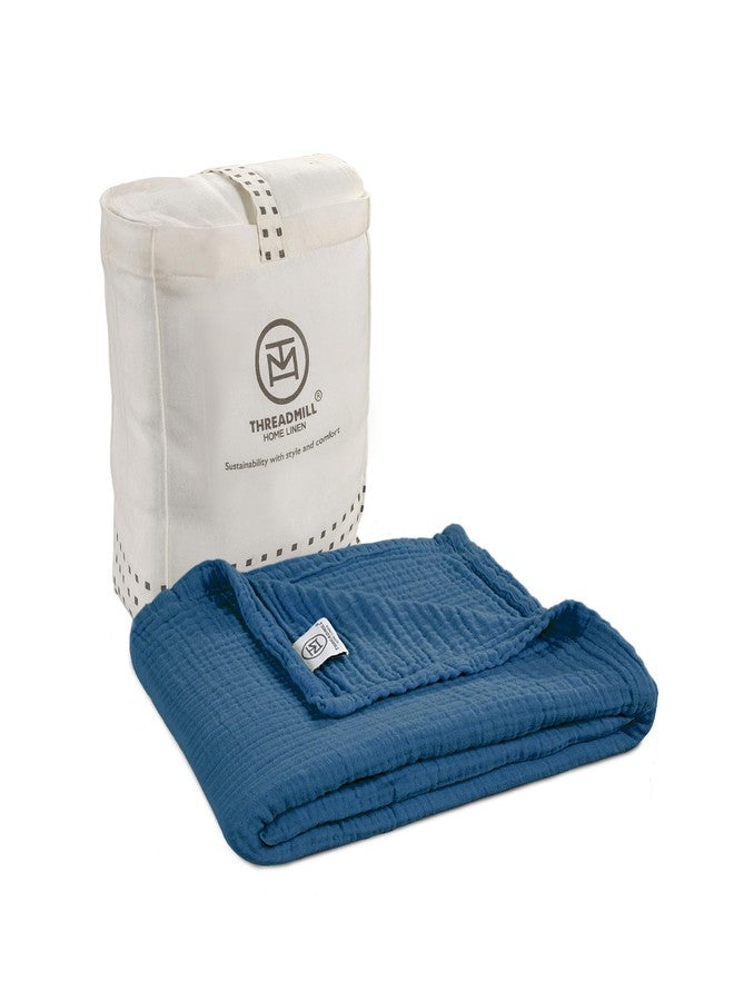 Threadmill Muslin Baby Blanket | 4 Layer Swaddle Blankets for Newborns| Multi Use Muslin Blankets 41 x 37| Ultra-Soft Breathable Baby Wrap for Boys & Girls| Registry Essential| Folkstone Blue - Image 1