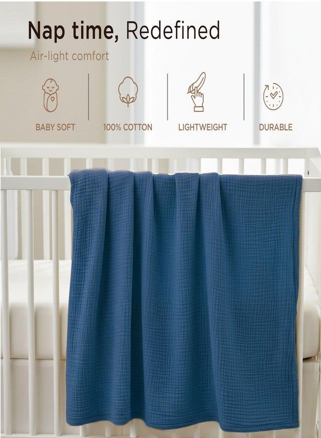 Threadmill Muslin Baby Blanket | 4 Layer Swaddle Blankets for Newborns| Multi Use Muslin Blankets 41 x 37| Ultra-Soft Breathable Baby Wrap for Boys & Girls| Registry Essential| Folkstone Blue - Image 5