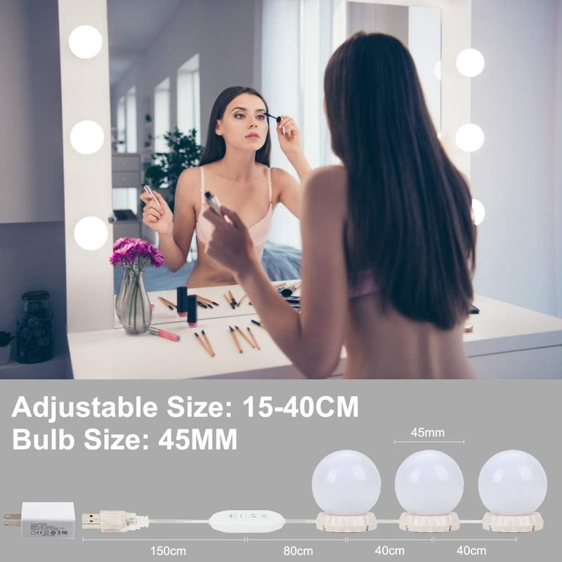 Hollywood Style LED Vanity Mirror Lights Kit with 10 Dimmable Light Bulbs For Makeup Dressing Table and Power Supply Plug in Lighting Fixture Strip Vanity Mirror Light White - Image 1