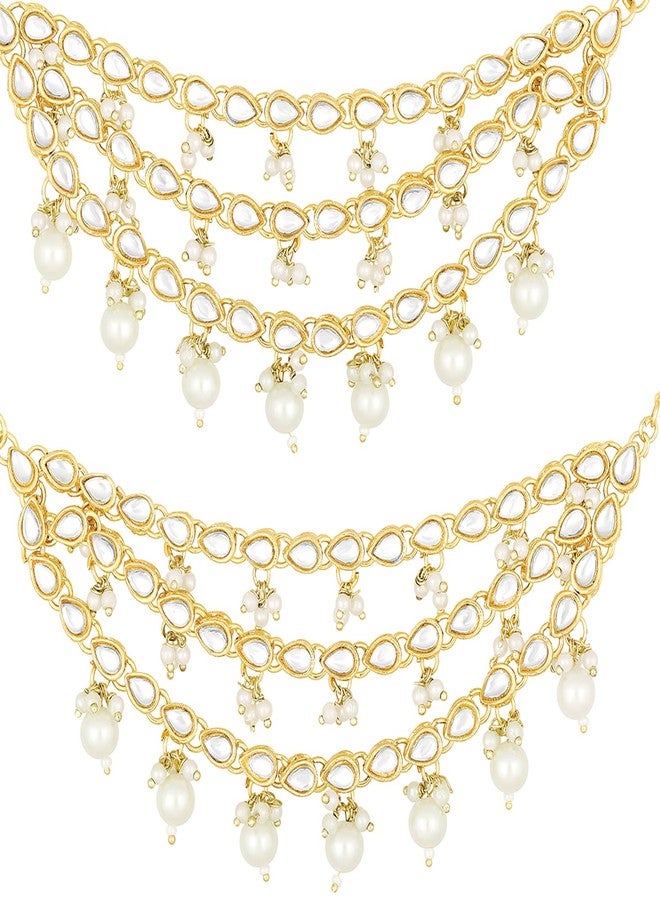 Peora Gold Plated White Kundan Studded Earrings Chain Ethnic Stylish Fashion Hair Accessories Jewellery Gift for Girls Women - Image 5