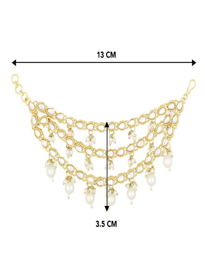 Peora Gold Plated White Kundan Studded Earrings Chain Ethnic Stylish Fashion Hair Accessories Jewellery Gift for Girls Women - Image 4