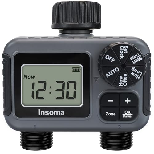 Insoma 2Zone Sprinkler Timer Programmable Garden Hose Timer with AutoManualRain Delay Modes WaterSaving Irrigation Controller for Lawn Yard Drip Systems Waterproof Design Easy Setup - Image 1
