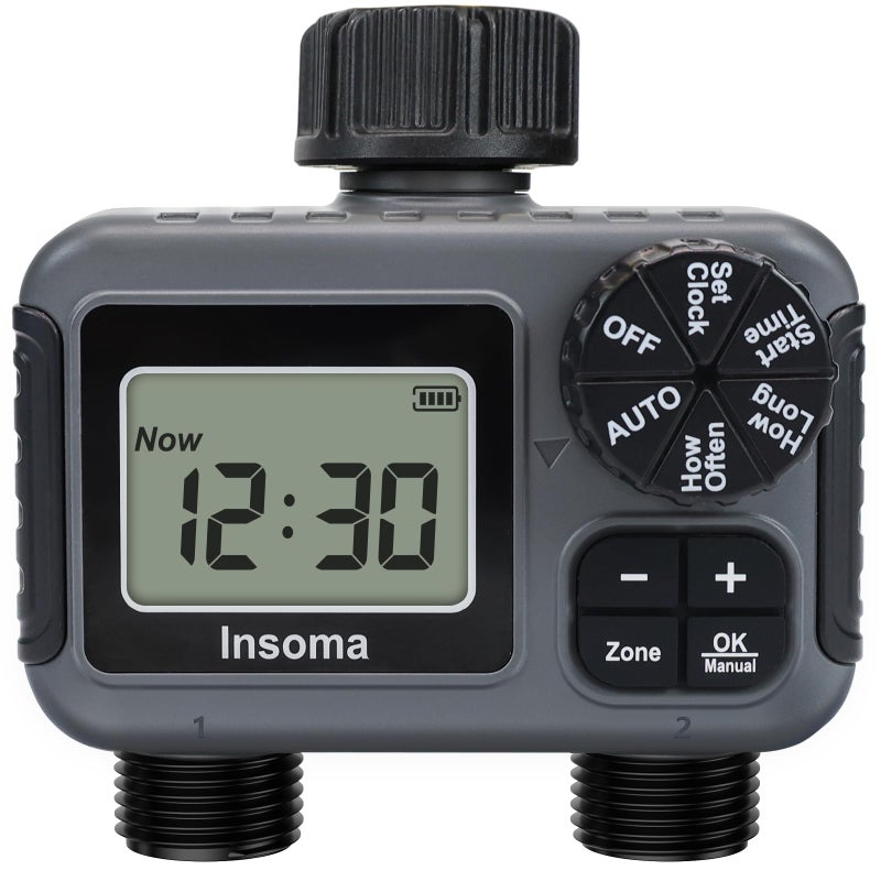 Insoma 2Zone Sprinkler Timer Programmable Garden Hose Timer with AutoManualRain Delay Modes WaterSaving Irrigation Controller for Lawn Yard Drip Systems Waterproof Design Easy Setup - Image 2