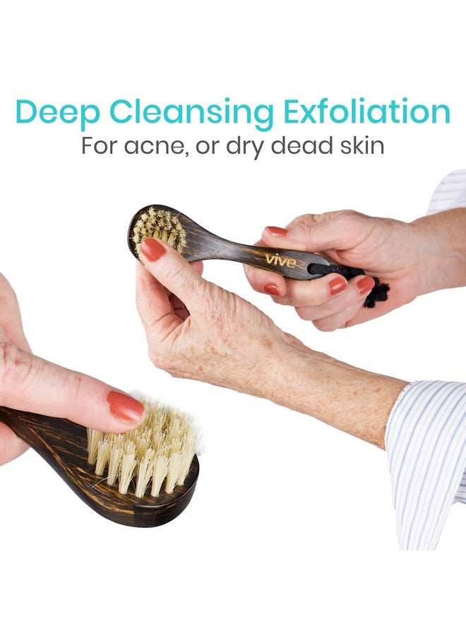 VIVE Dry Brush Set For Lymphatic Drainage (3 Pieces) - Brushing Scrubber For Exfoliating, Body Cellulite And Skin Massage - 100% Natural Boar Hair Bristles, 14” Long Dark Wooden Handle W/Storage Bag - Image 3