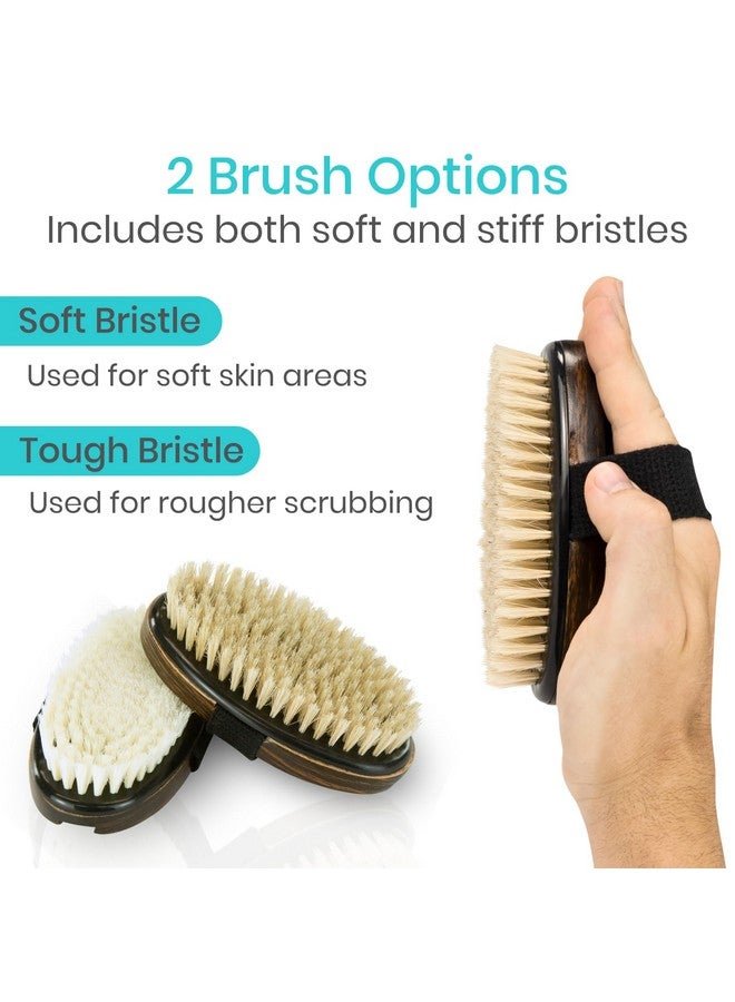 VIVE Dry Brush Set For Lymphatic Drainage (3 Pieces) - Brushing Scrubber For Exfoliating, Body Cellulite And Skin Massage - 100% Natural Boar Hair Bristles, 14” Long Dark Wooden Handle W/Storage Bag - Image 2