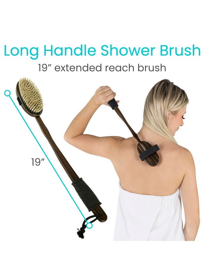 VIVE Dry Brush Set For Lymphatic Drainage (3 Pieces) - Brushing Scrubber For Exfoliating, Body Cellulite And Skin Massage - 100% Natural Boar Hair Bristles, 14” Long Dark Wooden Handle W/Storage Bag - Image 4