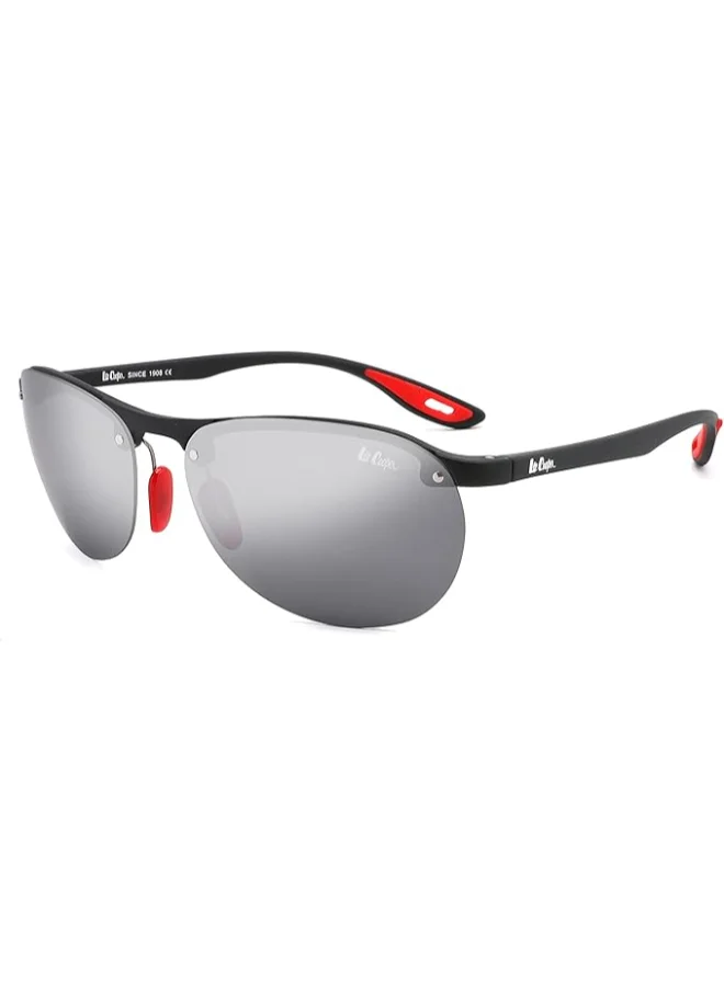 Lee Cooper Polarized Sunglasses Matt Black  Frame Grey with Silver mirror  Mirror Lens 63mm  - LC1020C03