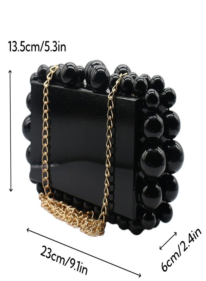 Tngan Women Acrylic Evening Clutch Box Purse Marble Handbag for Wedding Cocktail Party Banquet, Black - Image 4