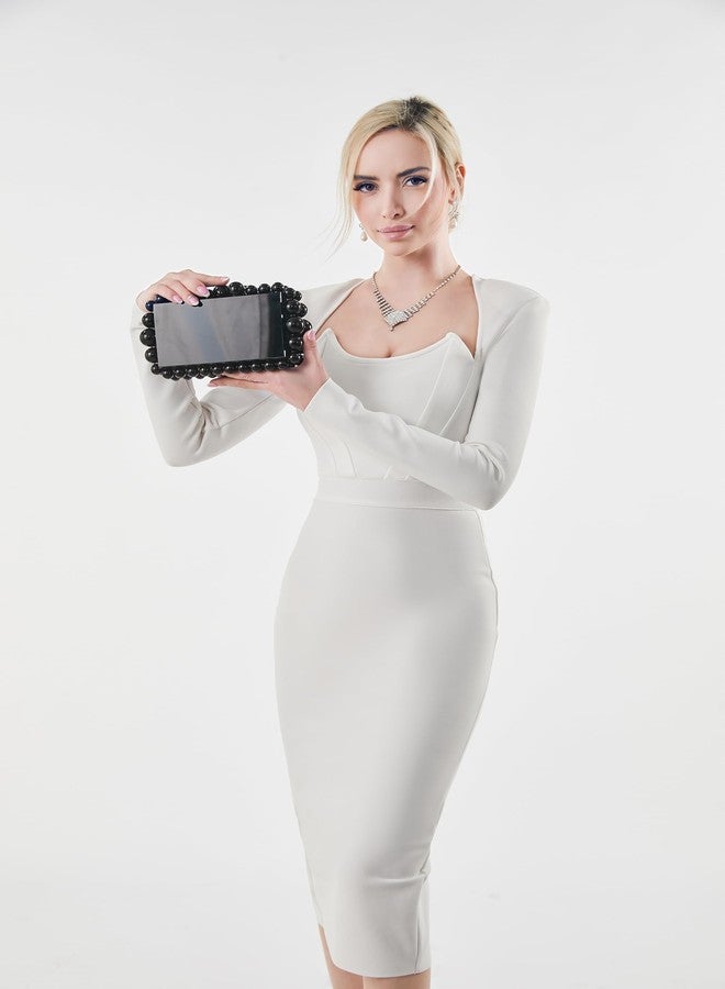 Tngan Women Acrylic Evening Clutch Box Purse Marble Handbag for Wedding Cocktail Party Banquet, Black - Image 3