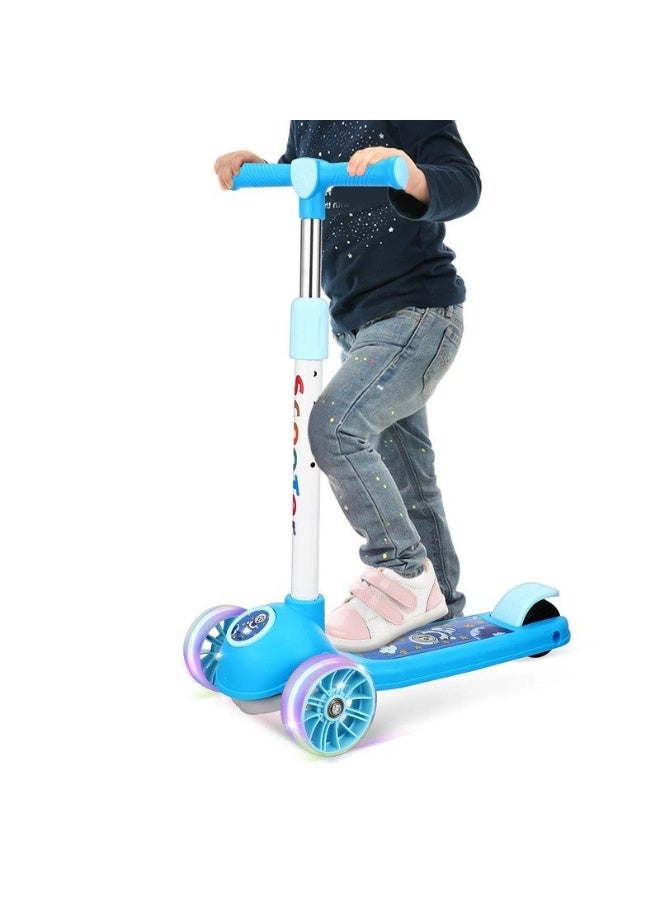 LUUSA Kids 3-Wheel Push Kick Scooter with Flashing LED Light-Up Wheels, Adjustable Height Handlebar & Rear Brake - Foldable Outdoor Balance Scooter for Boys & Girls (Ages 3-8 Years)