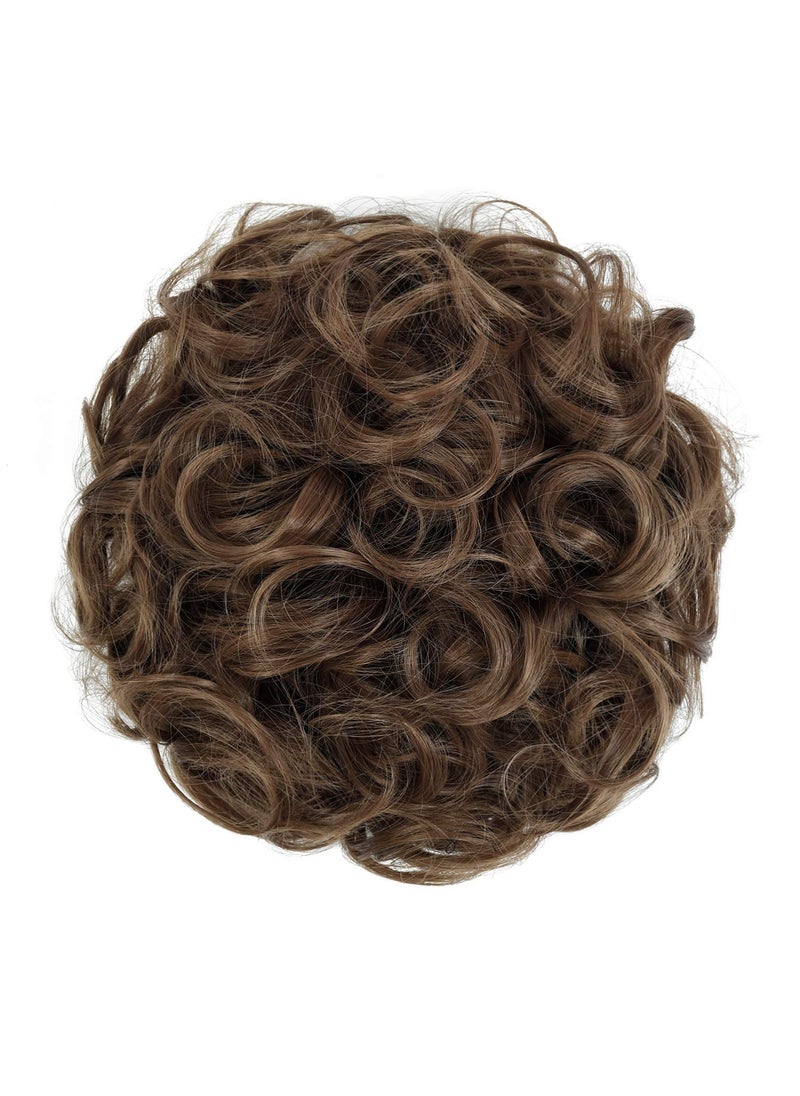 REOU Short Mess Curly Dish Bun Hair Extension Scrunchy Bun Chignon Buns Ponytail Hair Pieces for Women Easy Stretch Hair Combs Clip in Ponytail Extension 12LBR 