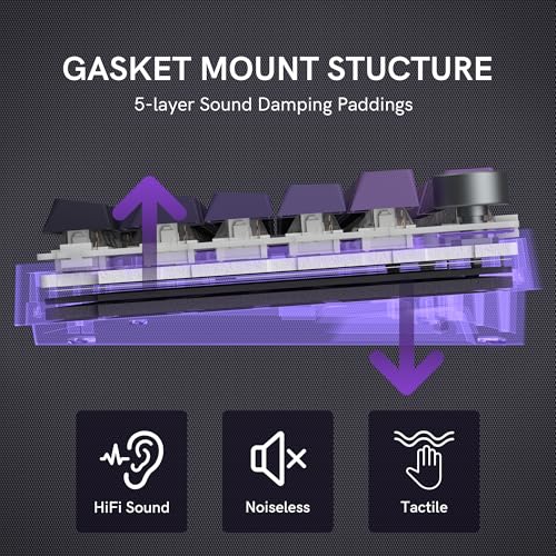 COSTOM WK75 75% Wireless Gaming Mechanical Keyboard,BT5.0/2.4GHz/USB-C, Hot Swappable Pre-lubed Custom Linear Switches,Gasket Structure,RGB Backlit Keyboard for PC/Laptop/Xbox/PS4/PS5 (Purple) - Image 4