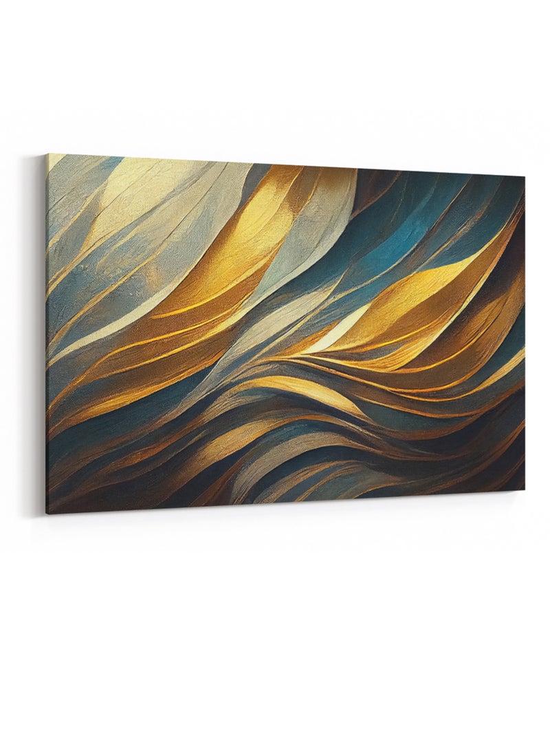 لوحة كانفاس على إطار خشبي بتصميم امواج ذهبية - Image 4