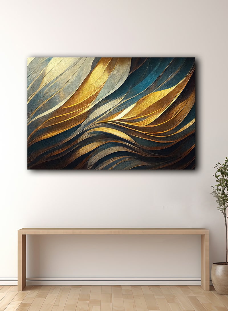 لوحة كانفاس على إطار خشبي بتصميم امواج ذهبية - Image 2