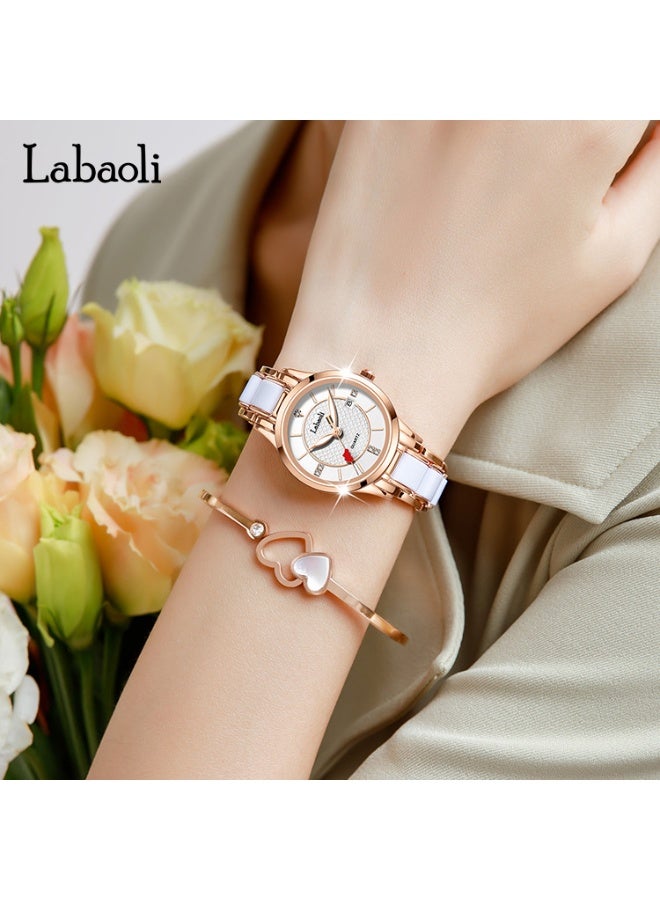 Labaoli Fashion Sparkling Diamond‑Style Women Quartz Watch Two‑Row Rhinestone Bezel Ceramic Strap Daily Party Gift Watch - Image 3
