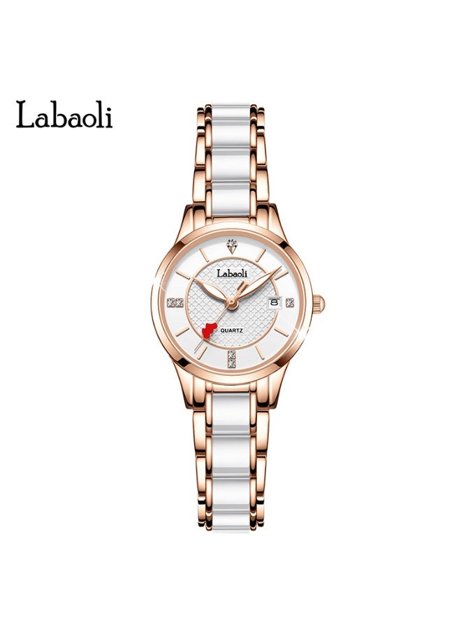 Labaoli Fashion Sparkling Diamond‑Style Women Quartz Watch Two‑Row Rhinestone Bezel Ceramic Strap Daily Party Gift Watch - Image 1
