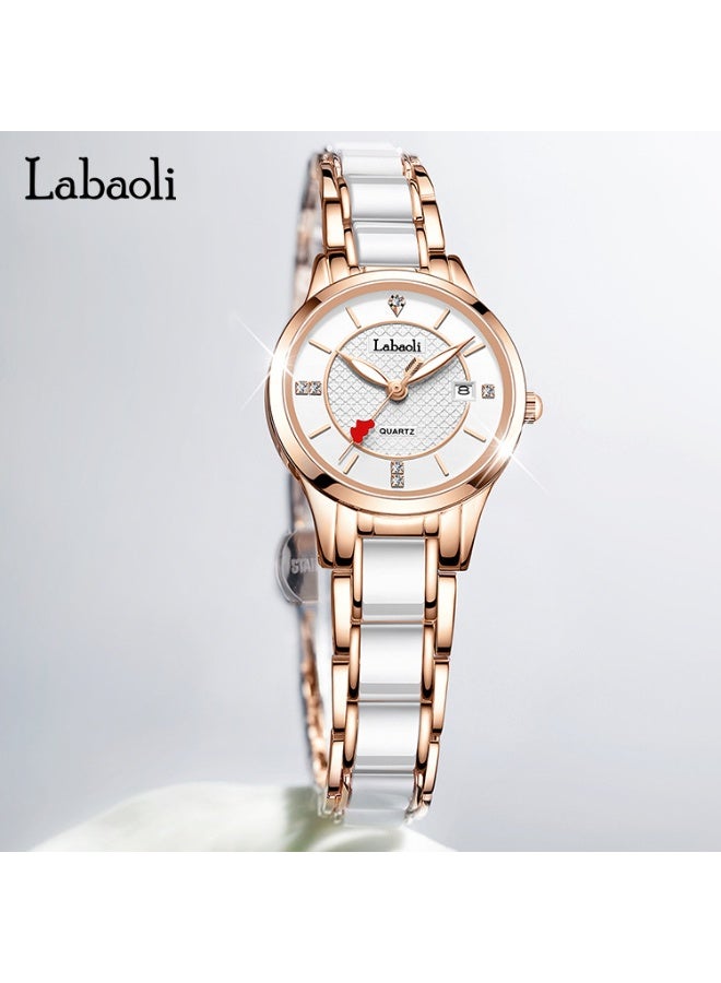 Labaoli Fashion Sparkling Diamond‑Style Women Quartz Watch Two‑Row Rhinestone Bezel Ceramic Strap Daily Party Gift Watch - Image 4