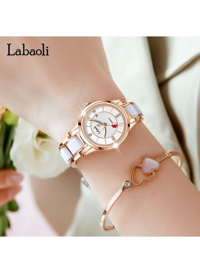Labaoli Fashion Sparkling Diamond‑Style Women Quartz Watch Two‑Row Rhinestone Bezel Ceramic Strap Daily Party Gift Watch - Image 2